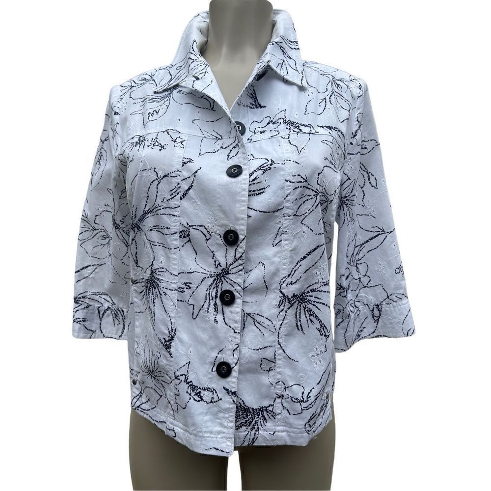 Allison Daley Button-Up Shirt Women's Sz SP Floral 3/4 Sleeve Floral Casual Wear